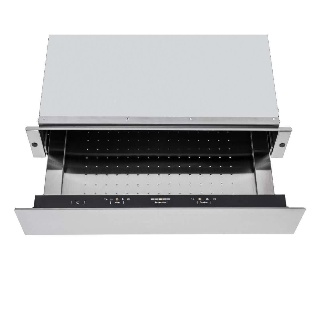 Gaveta Aquecida Tecno Original Inox 60cm em inox escovado com painel touch interno e puxador integrado para embutir